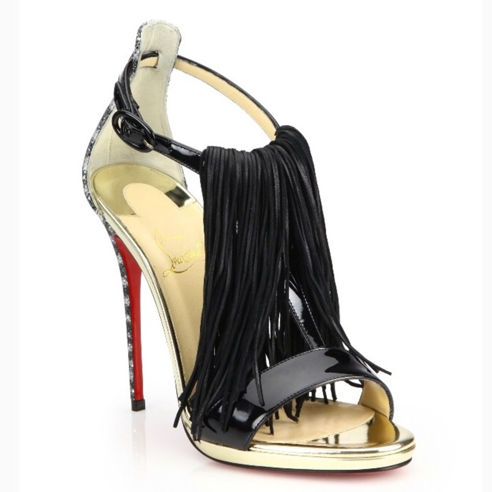 Louboutin Black Casanovella 120 Fringe Glitter